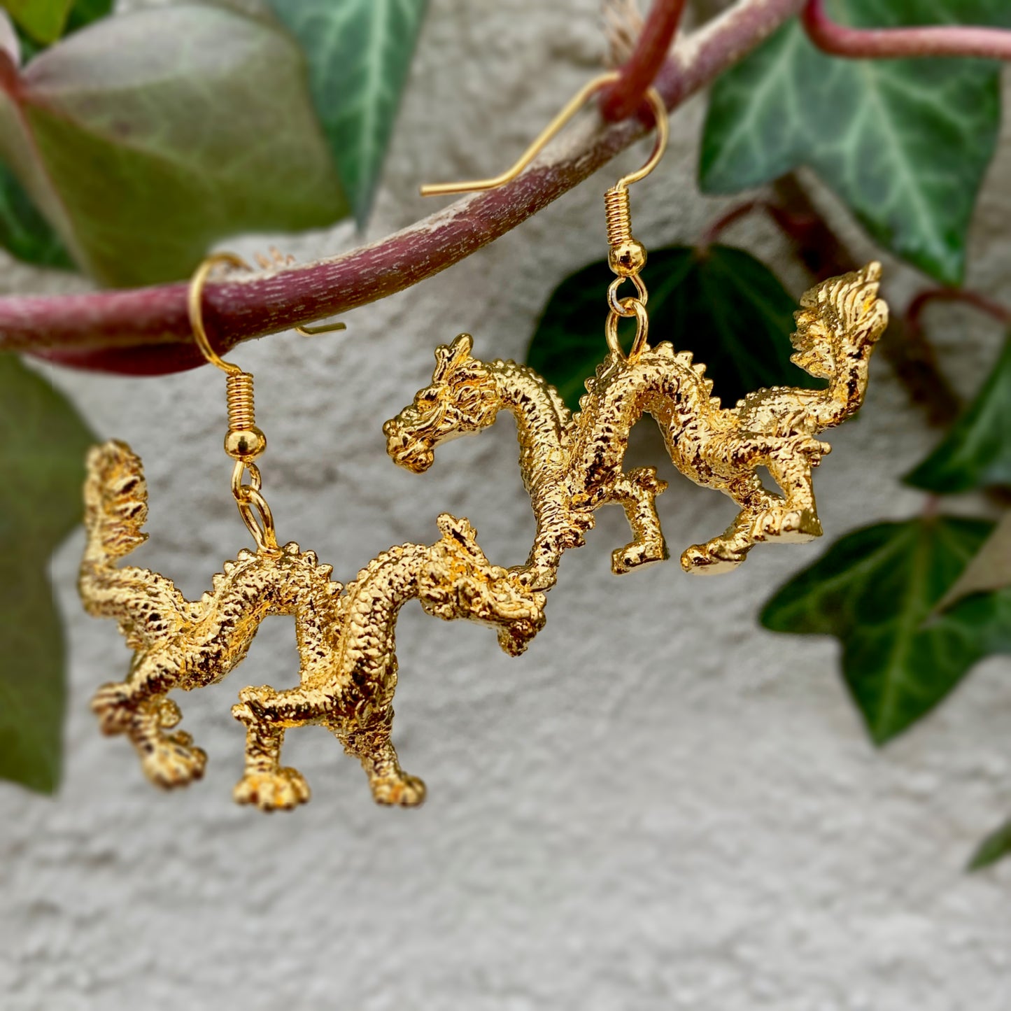 Golden Serpent Dragon Earring