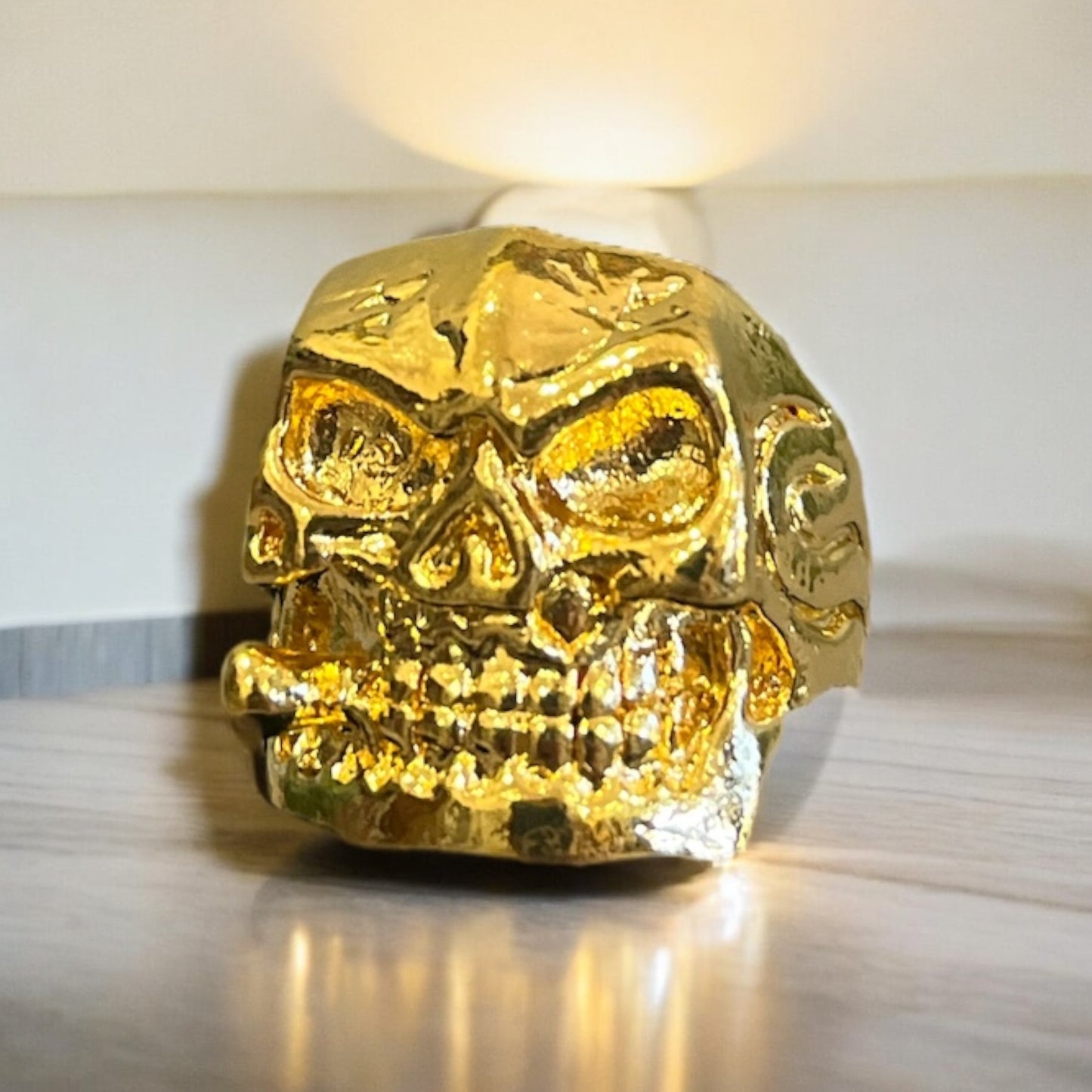 Smoking Skull Gold Ring